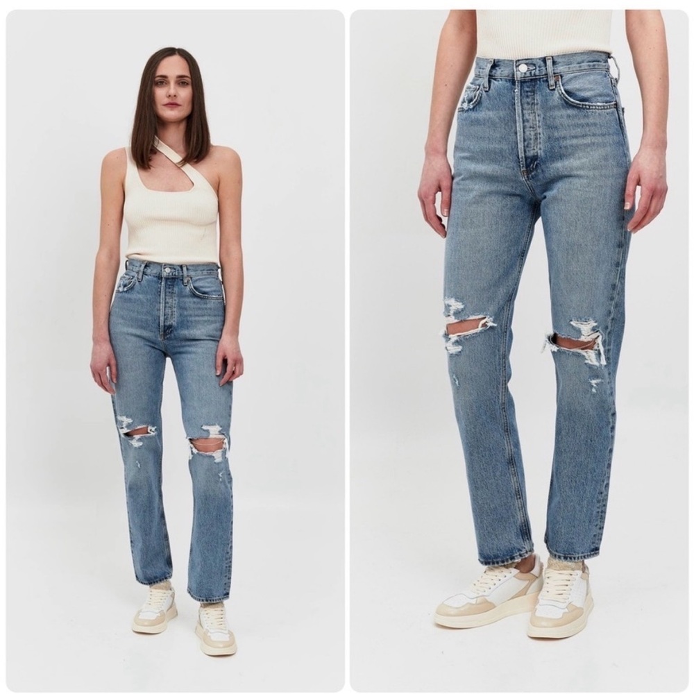 Agolde Light Blue Distressed Straight Leg Jean